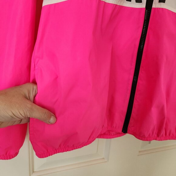 Victoria's Secret Pink Hooded Windbreaker Jacket Neon Pink Black Summer Gym XS - Picture 5 of 8